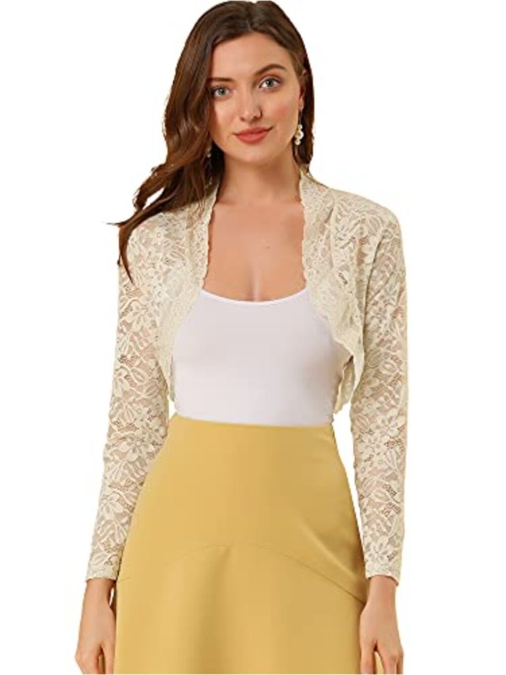 Women's Crop Cardigan Floral Lace Sheer Shrug Top